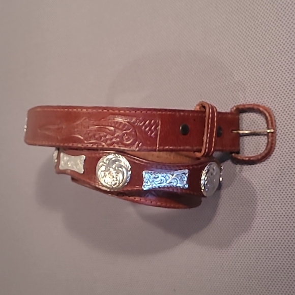 Men's Aztec Woven Concho Tooled Leather Belt